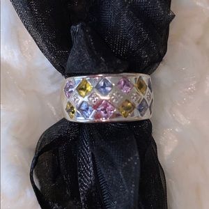 Multi colored lab made diamond ring